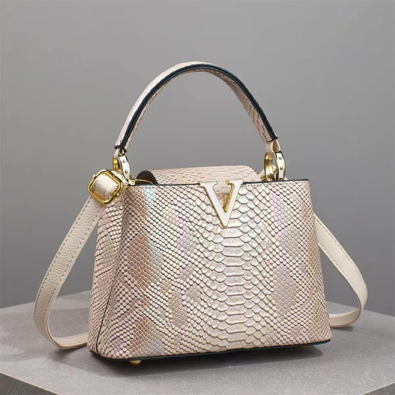 Luxe Python-Embossed Top Handle Crossbody Bag