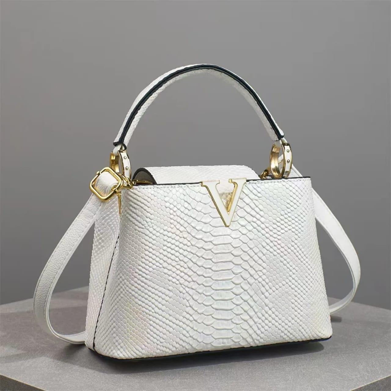 Luxe Python-Embossed Top Handle Crossbody Bag